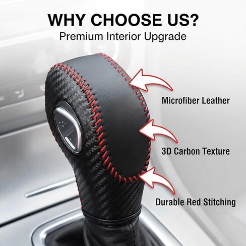 1 PC Car Gear Shift Knob Cover, Leather Anti-scratch Shift Lever Protector, Comfortable Breathable Interior Accessories, Compatible with Ford Escape Focus Fiesta (Red) in Kuwait