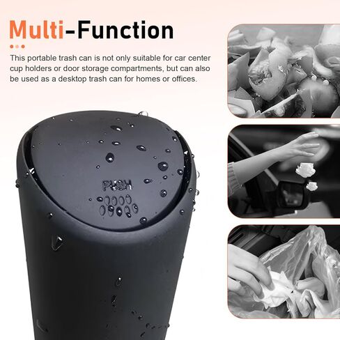 Car Trash Can with Lid, Multi-Functional Mini Garbage Bin with Press-Open, Silicone Waterproof Cup Holder Insert, Portable Clutter Organizer for Most Cars SUVs and Trucks (Black) in Saudi Arabia