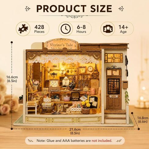 DIY Miniature House Kit, 428 PCS Jewelry Shop DIY Book Nook Kit with LED, 3D Wooden Puzzle Miniature Doll House Kit for Arts and Crafts Decor - Unique Tiny Home Kits Gifts for Women & Adults in Saudi Arabia