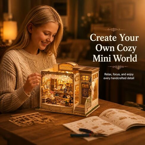 DIY Miniature House Kit, 428 PCS Jewelry Shop DIY Book Nook Kit with LED, 3D Wooden Puzzle Miniature Doll House Kit for Arts and Crafts Decor - Unique Tiny Home Kits Gifts for Women & Adults in Saudi Arabia