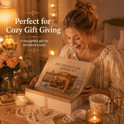 DIY Miniature House Kit, 428 PCS Jewelry Shop DIY Book Nook Kit with LED, 3D Wooden Puzzle Miniature Doll House Kit for Arts and Crafts Decor - Unique Tiny Home Kits Gifts for Women & Adults in Saudi Arabia