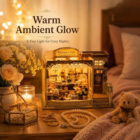DIY Miniature House Kit, 428 PCS Jewelry Shop DIY Book Nook Kit with LED, 3D Wooden Puzzle Miniature Doll House Kit for Arts and Crafts Decor - Unique Tiny Home Kits Gifts for Women & Adults in Saudi Arabia