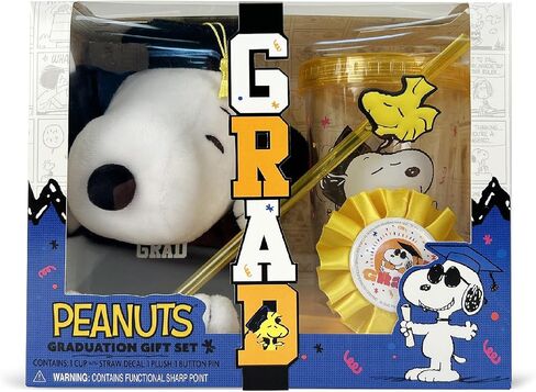 Megatoys Peanuts Snoopy Graduation Gift Set - Plush Snoopy in “GRAD" Outfit, Themed Tumbler Cup with Straw, Decorative Ribbon Badge (Officially Licensed Product) in Saudi Arabia