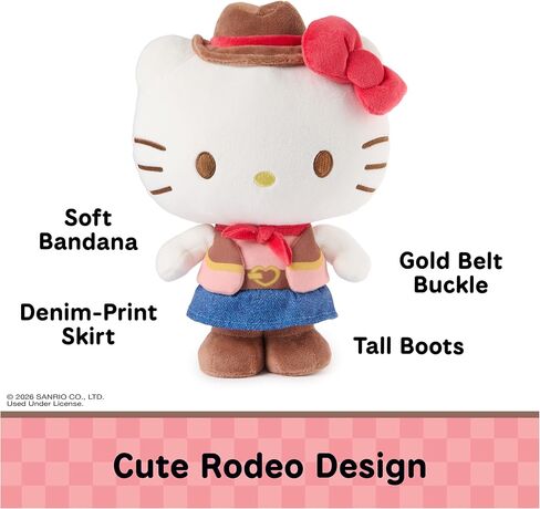 لعبة GUND Sanrio الرسمية من القطيفة Hello Kitty Cowgirl، لعبة قطيفة قابلة للجمع، حيوان محشو للأعمار من سنة فما فوق، أبيض، 9.5 سم in Kuwait