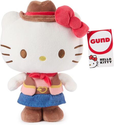 لعبة GUND Sanrio الرسمية من القطيفة Hello Kitty Cowgirl، لعبة قطيفة قابلة للجمع، حيوان محشو للأعمار من سنة فما فوق، أبيض، 9.5 سم in Kuwait