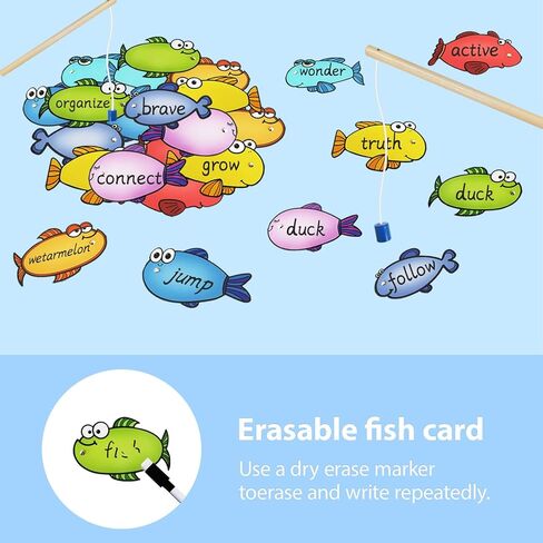 48 Pcs Magnetic Fishing Game Sight Word Games Dry Erasable Cards Aba Therapy Materials Classroom Must Haves Word Game Homeschool Supplies in Saudi Arabia