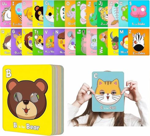 Alphabet ABC Flash Cards with Animal Masks, 26 Giant Animal mask Alphabet Cards, nteractive Education Games, Uppercase & Lowercase Learning Games，Colorful Mask Flashcards in Saudi Arabia