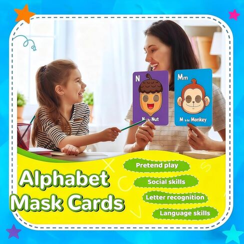 Alphabet ABC Flash Cards with Animal Masks, 26 Giant Animal mask Alphabet Cards, nteractive Education Games, Uppercase & Lowercase Learning Games，Colorful Mask Flashcards in Saudi Arabia