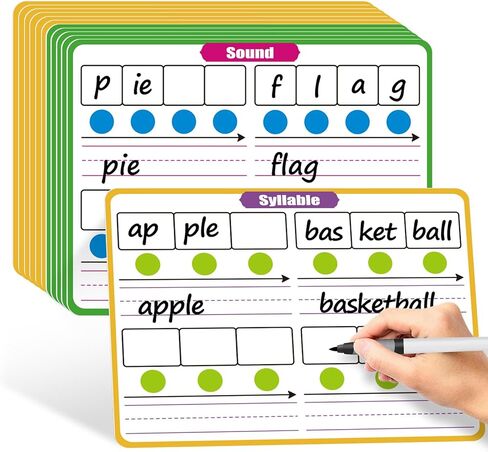 12 Pack Phonemic Awareness Dry Erase Flash Card,Phonics Games Science Reading Manipulative Speech Therapy Material Elkonin Box 1st Grade Classroom Must Haves Teacher Homeschool Supplies in Saudi Arabia