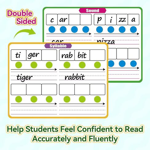 12 Pack Phonemic Awareness Dry Erase Flash Card,Phonics Games Science Reading Manipulative Speech Therapy Material Elkonin Box 1st Grade Classroom Must Haves Teacher Homeschool Supplies in Saudi Arabia