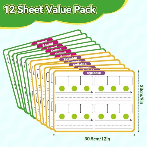 12 Pack Phonemic Awareness Dry Erase Flash Card,Phonics Games Science Reading Manipulative Speech Therapy Material Elkonin Box 1st Grade Classroom Must Haves Teacher Homeschool Supplies in Saudi Arabia