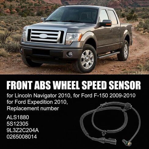 2 Pcs Front Left & Right ABS Wheel Speed Sensor for Ford F-150 2009-2010 / Expedition 2010 for Lincoln Navigator 2010, Anti-Lock Brake Sensor Replacement | Replaces OE# ALS1880 / 9L3Z2C204A in Kuwait