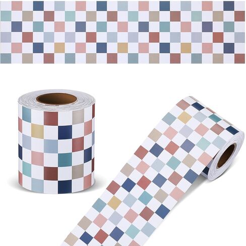 Gueevin 50ft Beige Checkerboard Bulletin Board Borders Straight Roll Rainbow Border Trim Decorations for School Classroom Home Office Chalkboard Decor in Kuwait