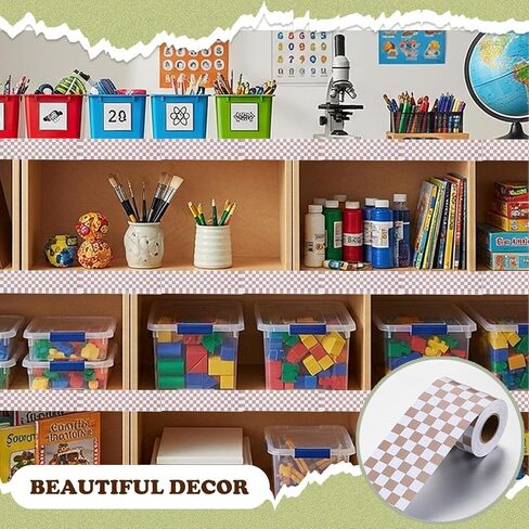 Gueevin 50ft Beige Checkerboard Bulletin Board Borders Straight Roll Rainbow Border Trim Decorations for School Classroom Home Office Chalkboard Decor in Kuwait