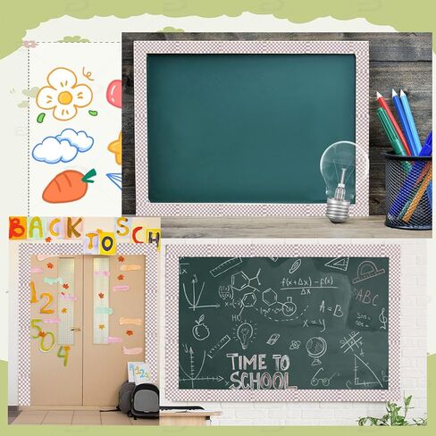 Gueevin 50ft Beige Checkerboard Bulletin Board Borders Straight Roll Rainbow Border Trim Decorations for School Classroom Home Office Chalkboard Decor in Kuwait