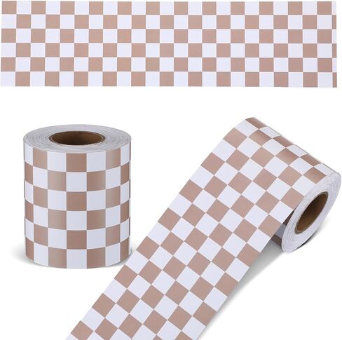 Gueevin 50ft Beige Checkerboard Bulletin Board Borders Straight Roll Rainbow Border Trim Decorations for School Classroom Home Office Chalkboard Decor in Kuwait