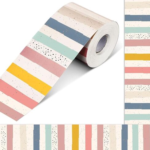 AKAZA Boho Classroom Bulletin Board Border - Colorful Dots & Stripes Trim Roll for Classroom Decor, Chalkboard, Office, Back to School Wall Decoration | with Self-Adhesive Backing (50ft Boho) in Saudi Arabia