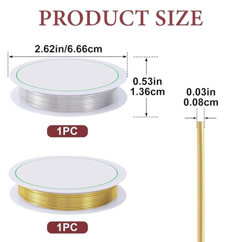 HINZIC 2 Roll 2m Jewelry Wire, Brass Beading Craft Wire for Jewelry Making, 0.8mm 6.56 Feet Flexible Jewelry Findings Supplies for Bracelets Earrings DIY- Silver & Gold in Kuwait