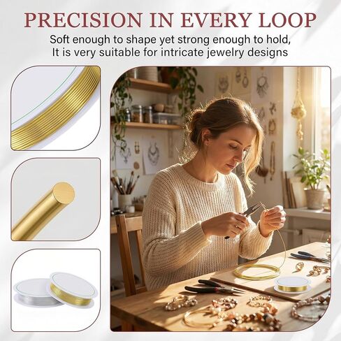 HINZIC 2 Roll 2m Jewelry Wire, Brass Beading Craft Wire for Jewelry Making, 0.8mm 6.56 Feet Flexible Jewelry Findings Supplies for Bracelets Earrings DIY- Silver & Gold in Kuwait