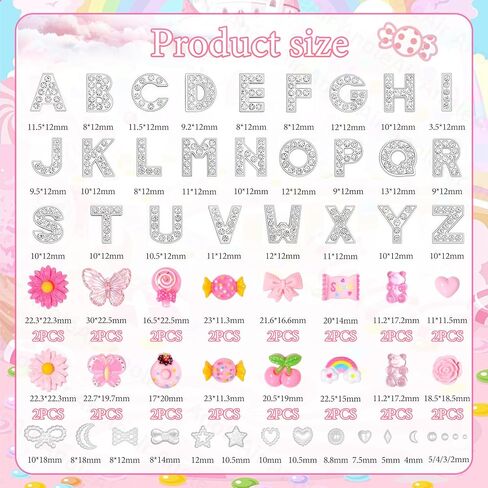 162 Pcs Junk Case Charms, A-Z Alphabet Letters for Phone Junk Charms, Pink Color Donuts Candy Bear Cartoon Large Big Slime Bulk, Moon Star Heart Pearls Beads Gems for Nail Art DIY Crafts Accessories in Saudi Arabia