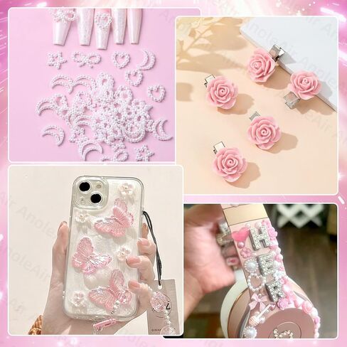 162 Pcs Junk Case Charms, A-Z Alphabet Letters for Phone Junk Charms, Pink Color Donuts Candy Bear Cartoon Large Big Slime Bulk, Moon Star Heart Pearls Beads Gems for Nail Art DIY Crafts Accessories in Saudi Arabia