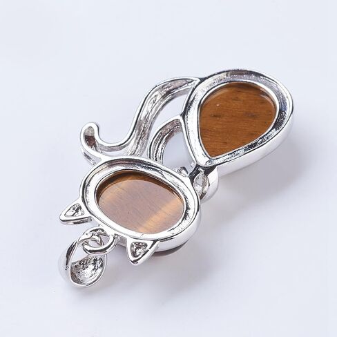 1Pcs Natural Tiger Eye Kitten Pendants, Cat Silhouette Shape Gemstone Pendant with Brass Findings Platinum Pendant Ornament for Necklace Bracelet Jewelry Making DIY Craft Making in Kuwait