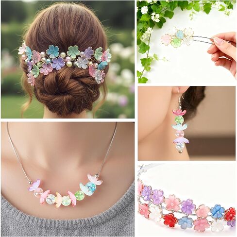 300PCS Assorted Acrylic Beads for Jewelry Making - 100PCS Cherry Blossom & 200PCS 8mm Crack Beads,DIY Bracelet Necklace Earring Accessories for Crafts Lover,Cute Colorful Flower Bead Gifts in Saudi Arabia