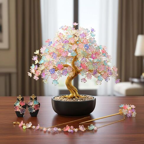 300PCS Assorted Acrylic Beads for Jewelry Making - 100PCS Cherry Blossom & 200PCS 8mm Crack Beads,DIY Bracelet Necklace Earring Accessories for Crafts Lover,Cute Colorful Flower Bead Gifts in Saudi Arabia