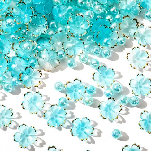 300PCS Assorted Acrylic Beads for Jewelry Making - 100PCS Cherry Blossom & 200PCS 8mm Crack Beads,DIY Bracelet Necklace Earring Accessories for Crafts Lover,Cute Colorful Flower Bead Gifts in Saudi Arabia