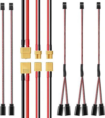 8-Piece RC Connector Kit, 2 Pairs XT30 Connector Male Female Silicone Wire, 1 Pair XT60 Connector, 3 Pieces Y Splitter Cable, 2 Servo Extension Cable 3 Pin Female to Male, RC Lipo Drone FPV Car,Boat in Saudi Arabia