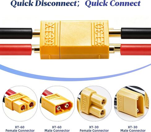 8-Piece RC Connector Kit, 2 Pairs XT30 Connector Male Female Silicone Wire, 1 Pair XT60 Connector, 3 Pieces Y Splitter Cable, 2 Servo Extension Cable 3 Pin Female to Male, RC Lipo Drone FPV Car,Boat in Saudi Arabia