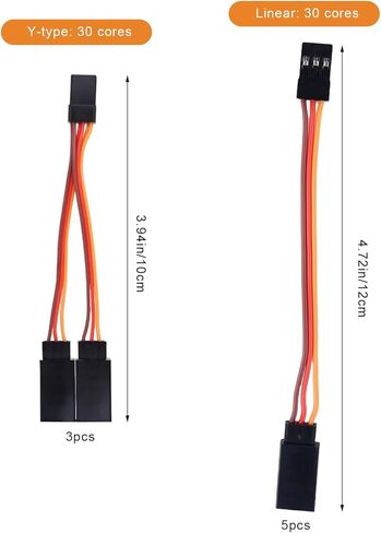 8pcs Servo Extension Cables & Y-Harness Splitters, 30-Core 3.94in/10cm Y Wire Harness 30-Core 4.72in/12cm Linear for RC Airplane Car Drone Compatible with JR Futaba Spektrum in Kuwait