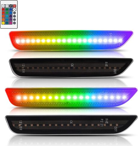 RGB LED Side Marker Lights 16-color Compatible with Ford Mustang 2010 2011 2012 2013 2014 Front Rear Fender Bumper Lamps Pack of 4 Smoked Lens Light in Kuwait