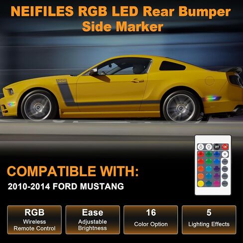 RGB LED Side Marker Lights 16-color Compatible with Ford Mustang 2010 2011 2012 2013 2014 Front Rear Fender Bumper Lamps Pack of 4 Smoked Lens Light in Kuwait