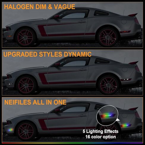 RGB LED Side Marker Lights 16-color Compatible with Ford Mustang 2010 2011 2012 2013 2014 Front Rear Fender Bumper Lamps Pack of 4 Smoked Lens Light in Kuwait