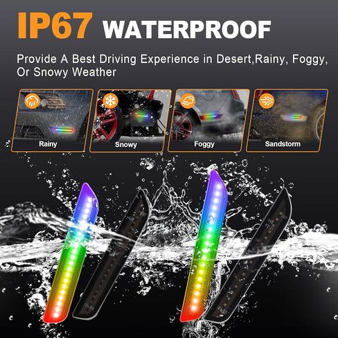 RGB LED Side Marker Lights 16-color Compatible with Ford Mustang 2010 2011 2012 2013 2014 Front Rear Fender Bumper Lamps Pack of 4 Smoked Lens Light in Kuwait