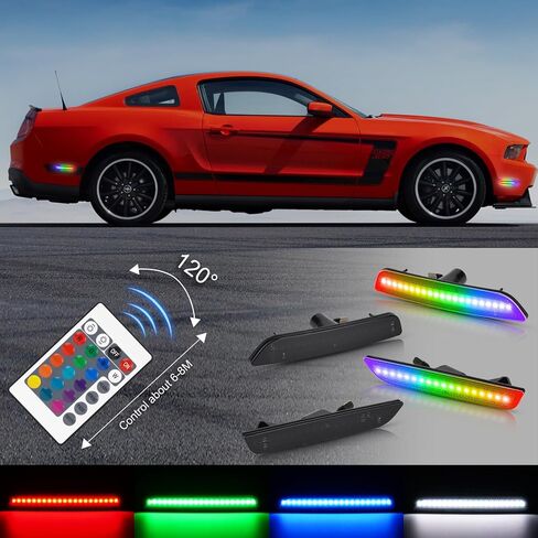 RGB LED Side Marker Lights 16-color Compatible with Ford Mustang 2010 2011 2012 2013 2014 Front Rear Fender Bumper Lamps Pack of 4 Smoked Lens Light in Kuwait