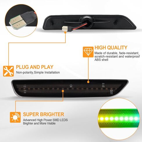 RGB LED Side Marker Lights 16-color Compatible with Ford Mustang 2010 2011 2012 2013 2014 Front Rear Fender Bumper Lamps Pack of 4 Smoked Lens Light in Kuwait