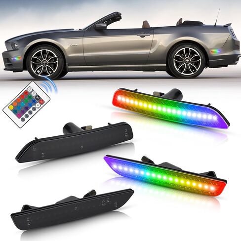 RGB LED Side Marker Lights 16-color Compatible with Ford Mustang 2010 2011 2012 2013 2014 Front Rear Fender Bumper Lamps Pack of 4 Smoked Lens Light in Kuwait