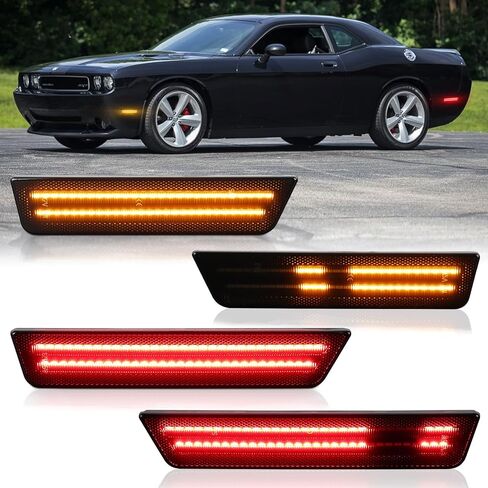 Dynamic LED Side Marker Lights Kit for Dodge Challenger 2008-2014 Upgrade Sequential Scan Dual Row Amber Front Red Rear Fender Bumper Sidemarker Indicator Lamps Set Smoked Len 4PCS in Saudi Arabia