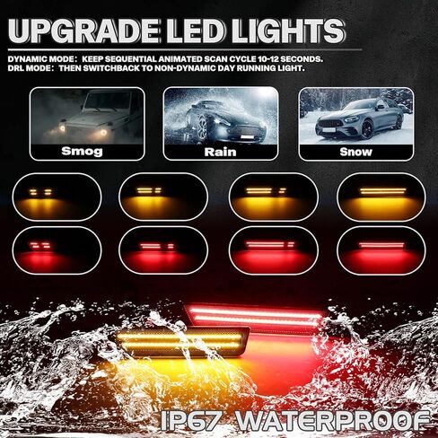 Dynamic LED Side Marker Lights Kit for Dodge Challenger 2008-2014 Upgrade Sequential Scan Dual Row Amber Front Red Rear Fender Bumper Sidemarker Indicator Lamps Set Smoked Len 4PCS in Saudi Arabia