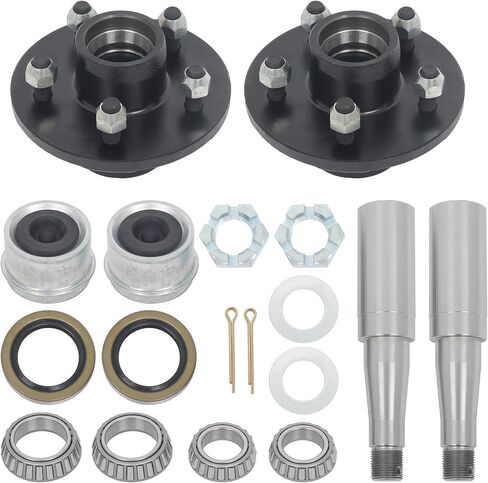 2 Sets 5 on 4-1/2 Inch Trailer Hub and Round #84 Spindle with Trailer Bearing Kit for 3500 lbs in Kuwait