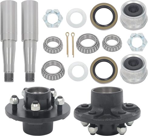 2 Sets 5 on 4-1/2 Inch Trailer Hub and Round #84 Spindle with Trailer Bearing Kit for 3500 lbs in Kuwait