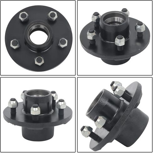 2 Sets 5 on 4-1/2 Inch Trailer Hub and Round #84 Spindle with Trailer Bearing Kit for 3500 lbs in Kuwait