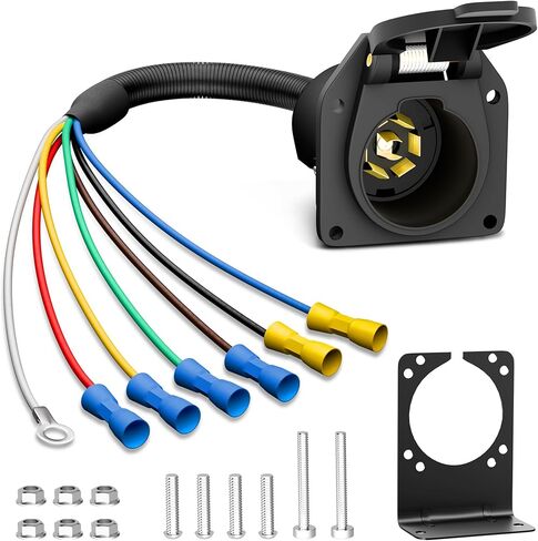 MIDU AUTO 7 Wire to 7 Pin RV Trailer Light Plug kit, 7 Way Wire Harness Electrical Quick Converter Socket Adapter with Mounting Bracket (7 Wire to 7 Pin 16.53") in Saudi Arabia