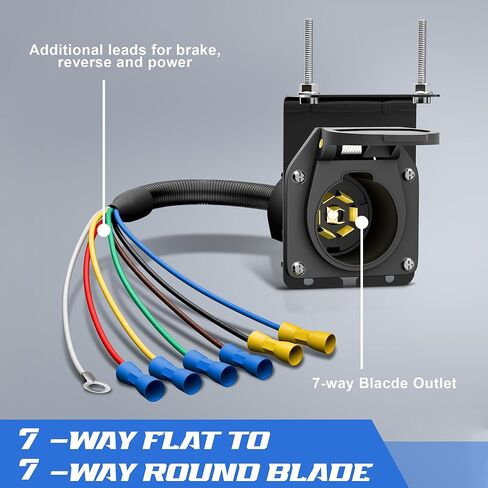 MIDU AUTO 7 Wire to 7 Pin RV Trailer Light Plug kit, 7 Way Wire Harness Electrical Quick Converter Socket Adapter with Mounting Bracket (7 Wire to 7 Pin 16.53") in Saudi Arabia