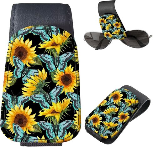 Sunglasses Holder for Car Visor, PU Leather Glasses Clip Organizer, Cute Magnetic Eyeglass Holder for Vehicle Sun Visor, Car Interior Accessory for Women & Men Coffee Bean Pattern in Saudi Arabia
