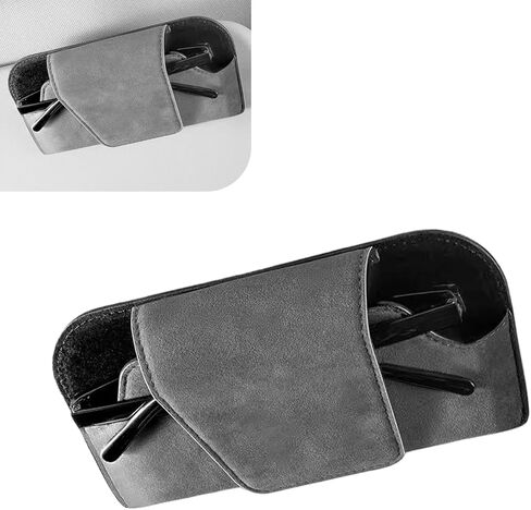 Car Visor Sunglass Holder, Suede Leather Visor Eyeglasses Holder with Clip, Car Interior Protective Glasses Storage Case, Universal for Most Cars (Black) in Kuwait