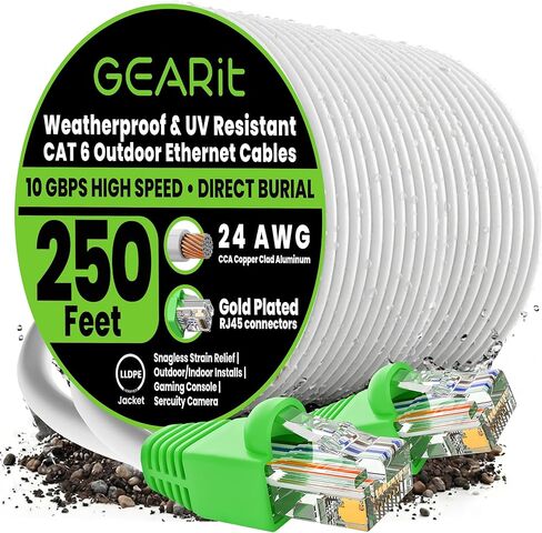 GearIT Cat6 Outdoor Ethernet Cable (75 Feet) CCA Copper Clad, Waterproof, Direct Burial, In-Ground, UV Jacket, POE, Network, Internet, Cat 6, Cat6 Cable - 75ft in Saudi Arabia