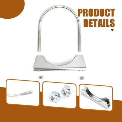 2.5" Stainless Steel Heavy Duty U Bolt Clamp, 2 1/2 In Muffler U-Bolt Clamps with Saddle Style Compatible with Trucks, Cars, 2PCS Silver in Kuwait